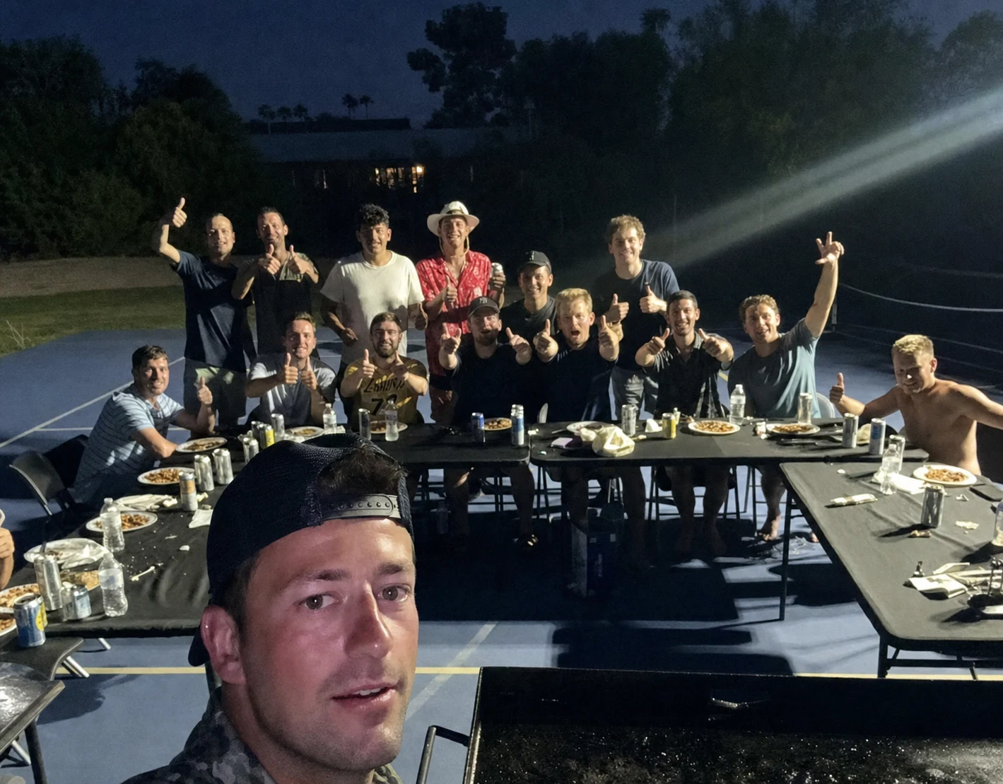 Group of men taking a selfie during a private hibachi night