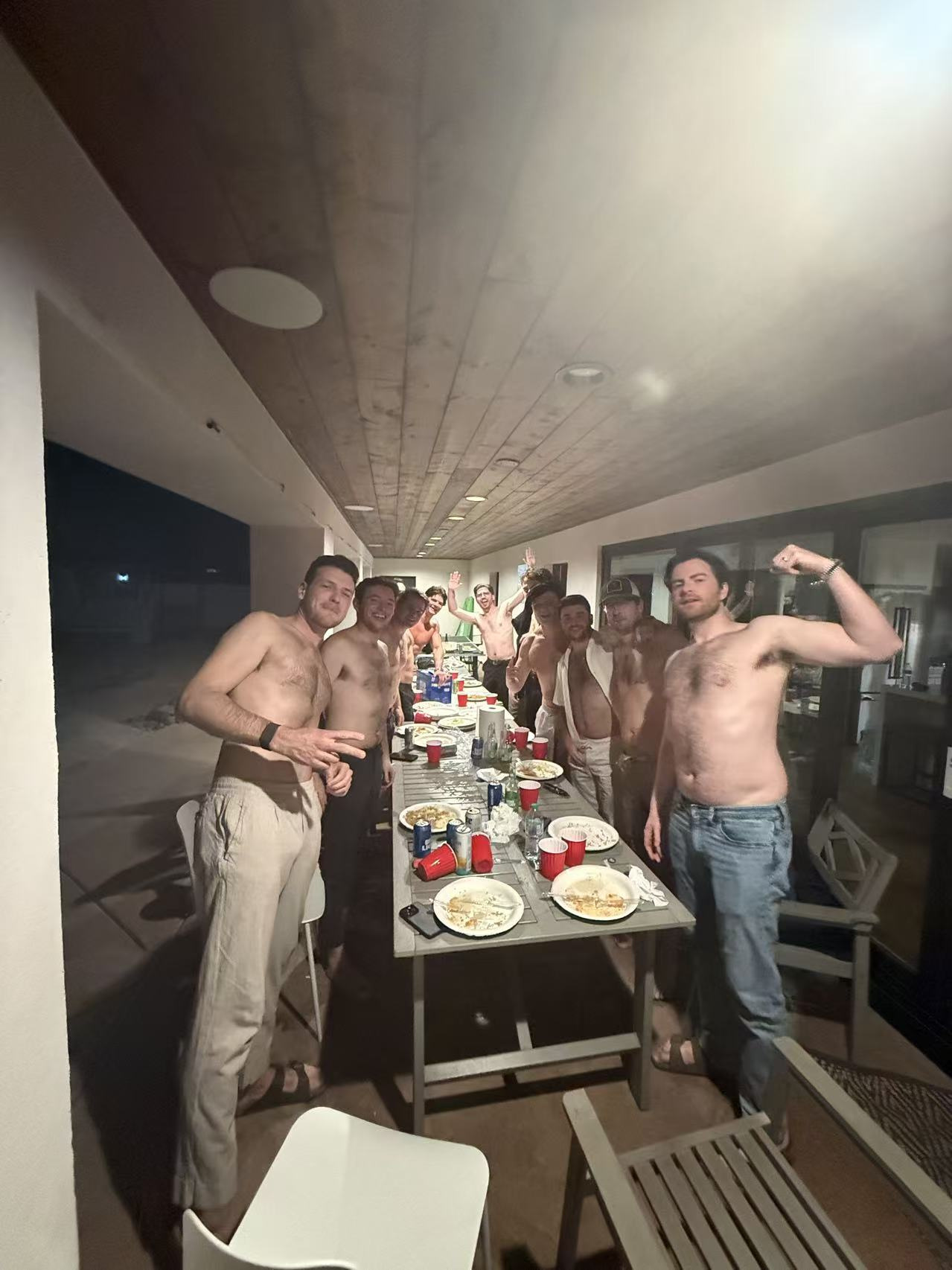 Friends gathered around a long table for a private hibachi dinner